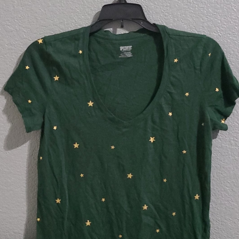 Pink Brand, Hunter Green tee with gold stars